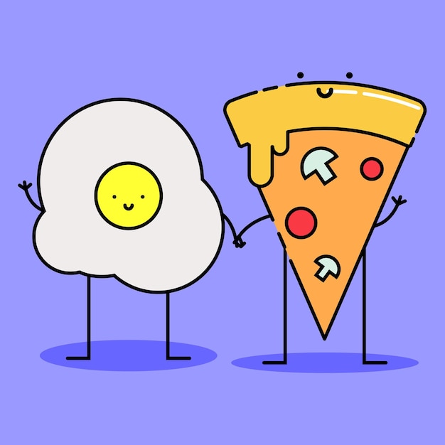 Vecteur joli personnage d'œufs rigolés avec une illustration de dessin animé de pizza