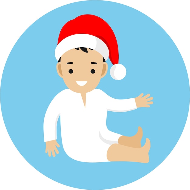 Joli Petit Garçon Souriant En Chapeau De Père Noël En Illustration Vectorielle De Style Plat