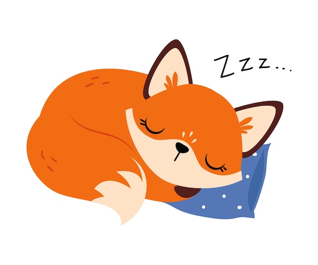 Joli petit renard endormi en train de faire des câlins sur un oreiller doux Illustration vectorielle