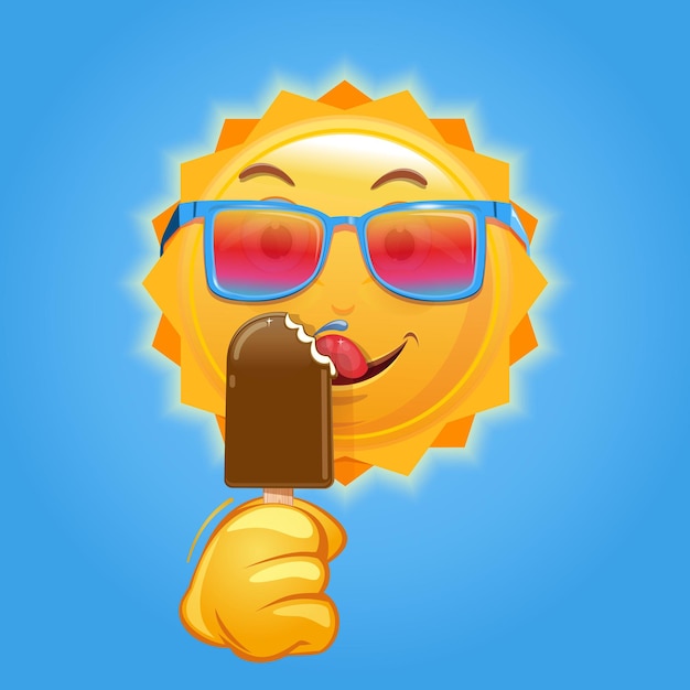 Joli Soleil à Lunettes De Soleil Manger De La Glace