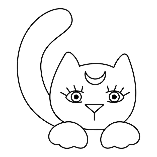 Vecteur un joli visage d'un chat avec un croissant de lune sur son front doodle vector illustration clipart