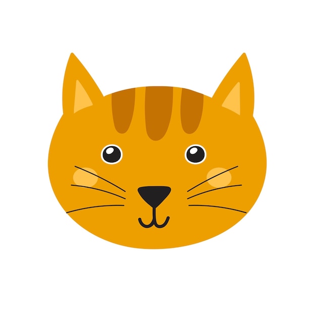 Joli visage de chat en style cartoon. Tête de personnage félin pour la conception de bébés et d'enfants. Animal souriant drôle