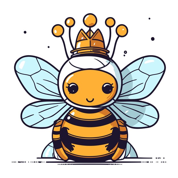 Vecteur une jolie abeille de dessin animé avec une couronne illustration vectorielle d'une abeille