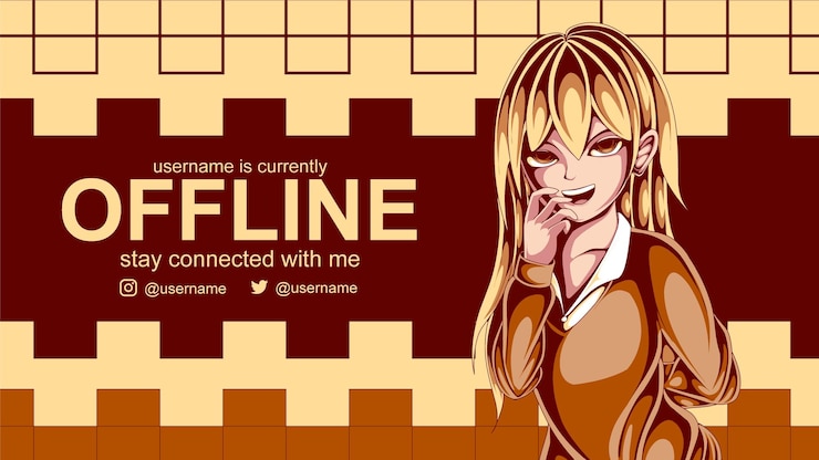 Vecteur jolie bannière hors ligne anime girl pour twitch