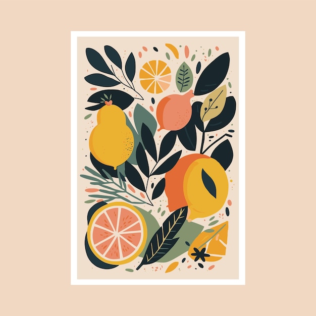 Jolie Carte Avec Des Citrons, Des Oranges Et Des Feuilles Illustration Vectorielle