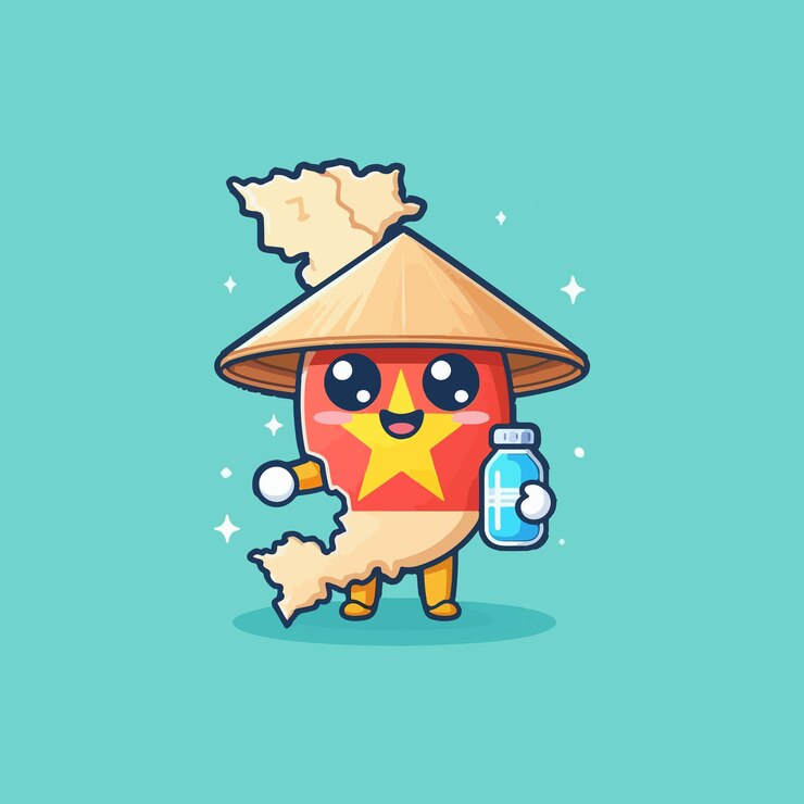 Vecteur une jolie carte du vietnam, une illustration d'icône vectorielle de dessin animé, une icône de vacances d'animaux, un concept isolé.