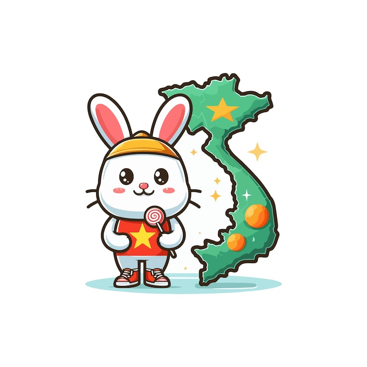 Vecteur une jolie carte du vietnam, une illustration d'icône vectorielle de dessin animé, une icône de vacances d'animaux, un concept isolé.