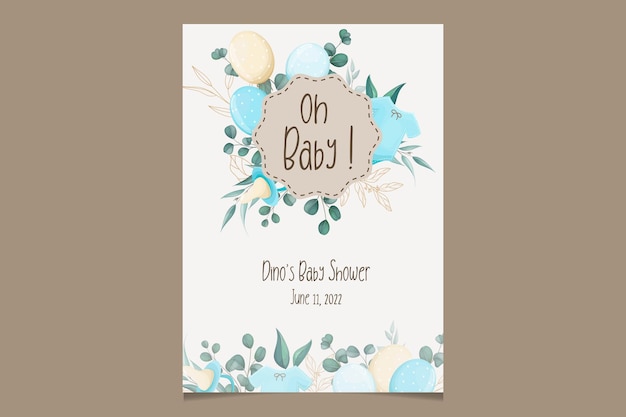 Vecteur jolie carte d'invitation de douche de bébé avec de belles fleurs