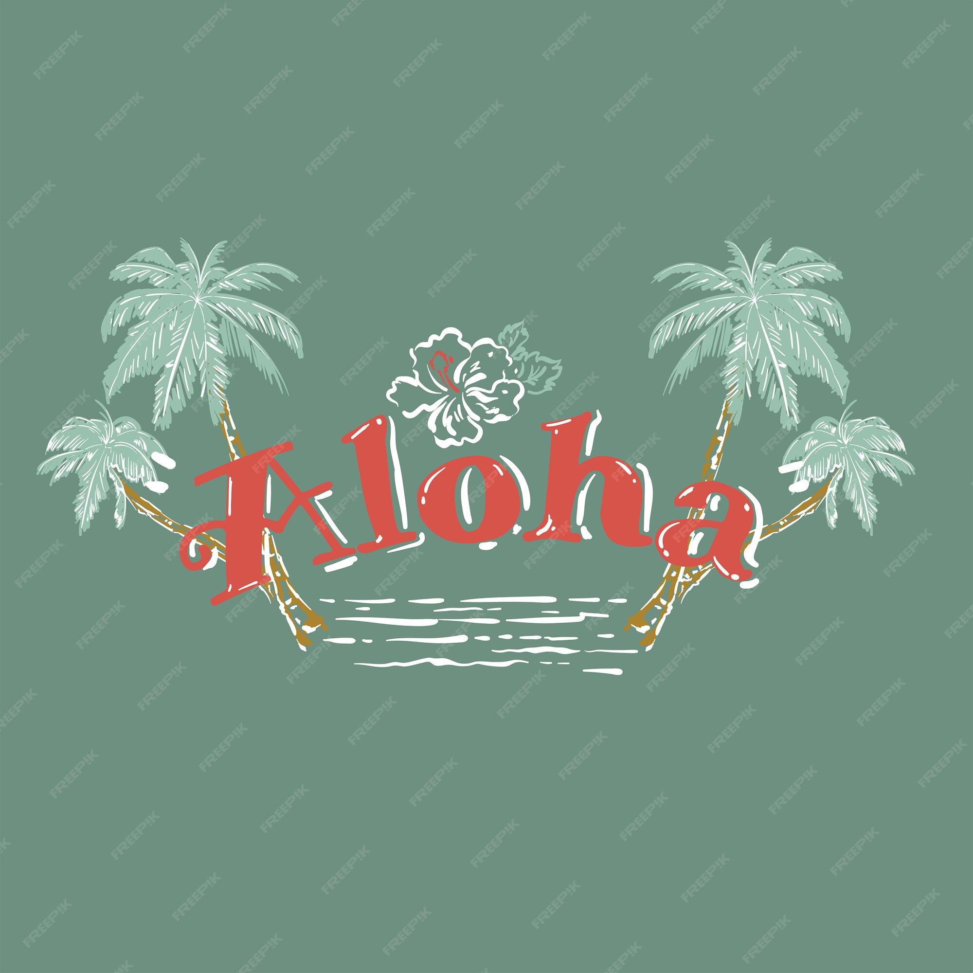 Jolie Citation D Ete Aloha Avec Palmier Dessine A La Main Fleur D Hibiscus Vagues Brossez Le Lettrage Vectoriel Pour L Impression Le T Shirt Et L Affiche Citation Inspirante Sur La Couleur De Fond Vert Menthe