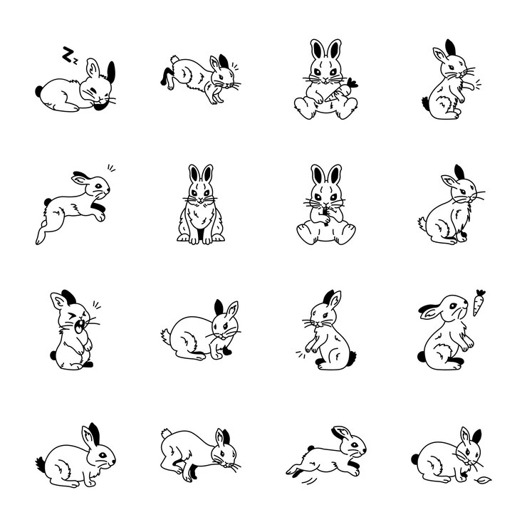 Une jolie collection d'icônes de dessins animés de lapins