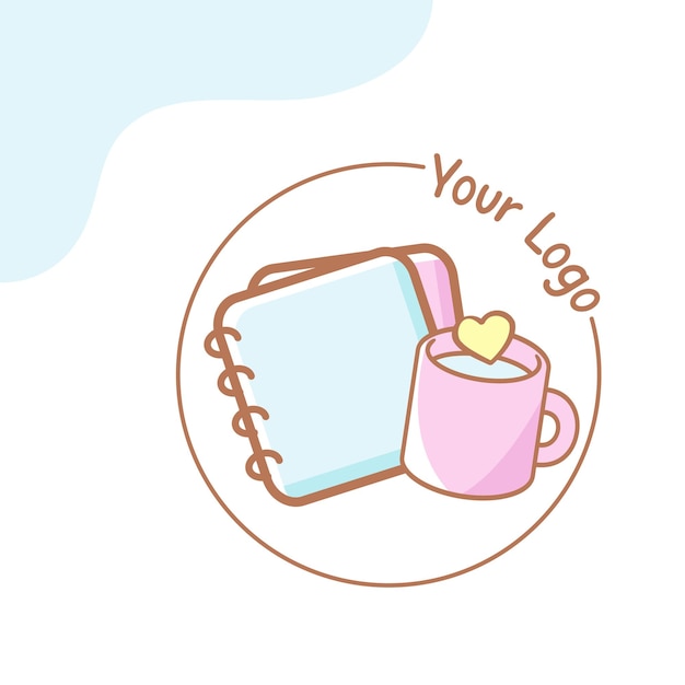 Une jolie conception de logo avec un planificateur et une tasse Vector