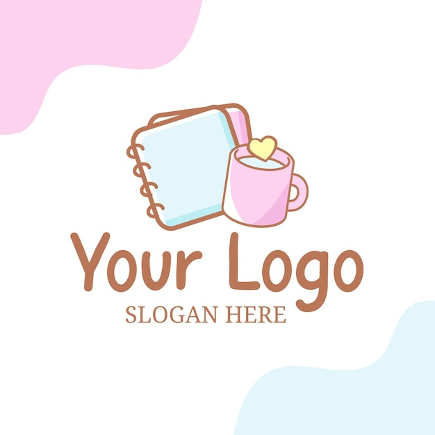 Une jolie conception de logo avec un planificateur et une tasse Vector