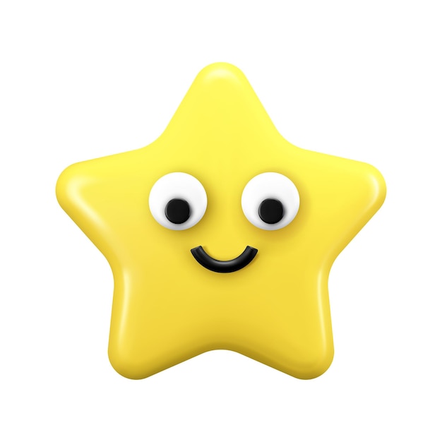 Vecteur jolie étoile de dessin animé jaune dans un style 3d isolée sur fond blanc