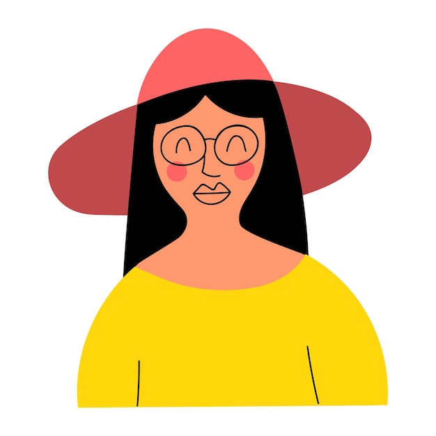 Jolie Femme Au Chapeau D'été Et Lunettes De Soleil. Illustration Sur Fond Blanc.