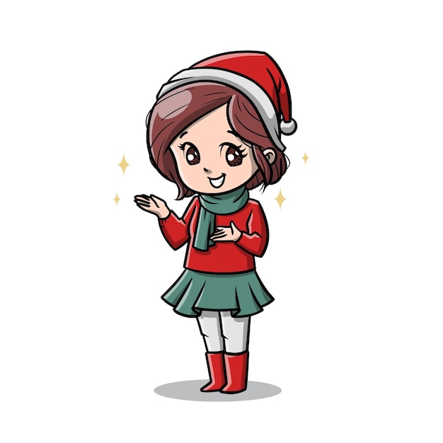 Jolie Femme En Dessin Animé De Fête De Noël