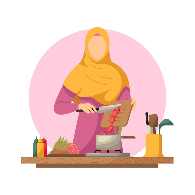 Jolie Femme Musulmane Cuisinant Dans La Cuisine