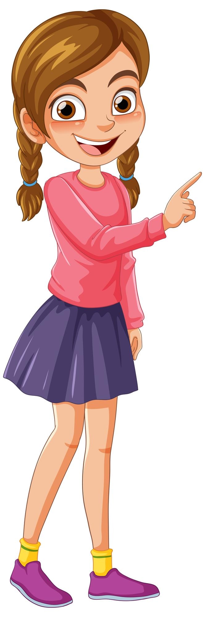 Vecteur jolie femme pointant le personnage de dessin animé