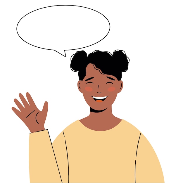 Jolie fille afro-américaine. Illustration d'une femme noire avec un geste de salutation. Illustration vectorielle