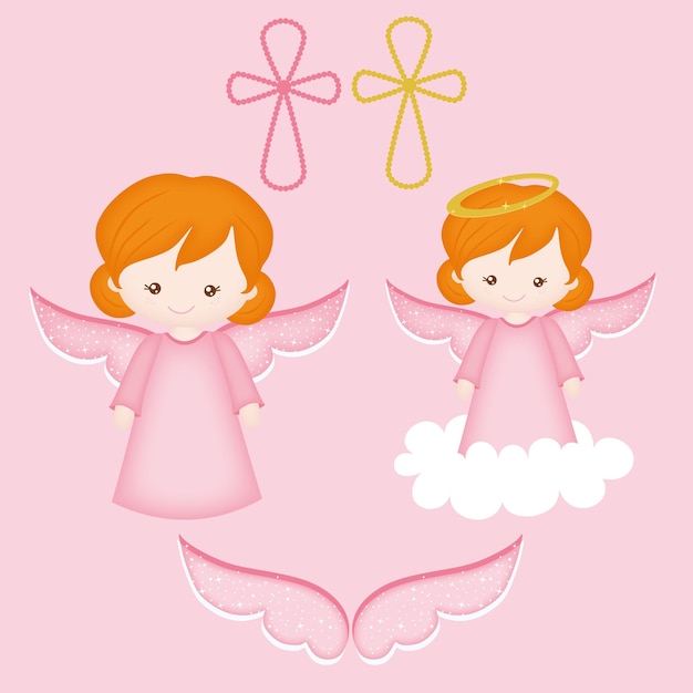 Jolie fille ange avec des ailes tenue rose cheveux roux