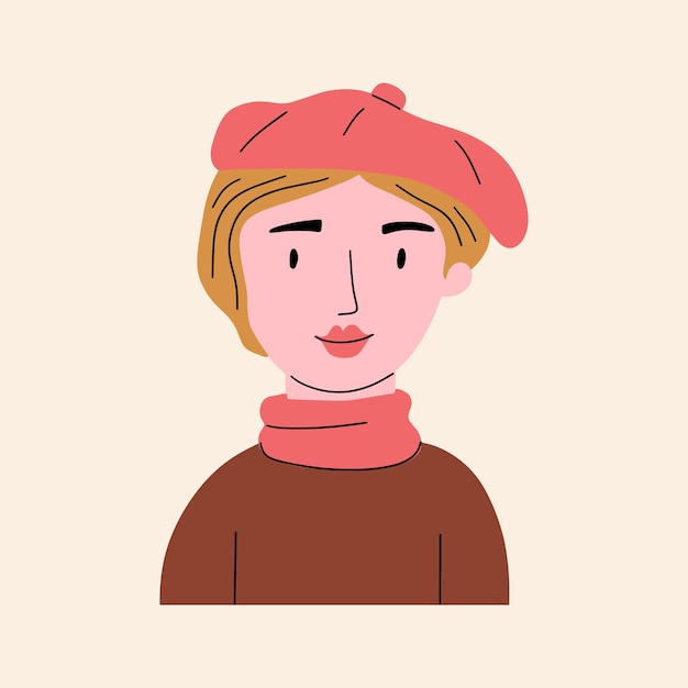 Vecteur jolie fille en béret français jeune femme dans une coiffure à la mode illustration vectorielle dessinée à la main