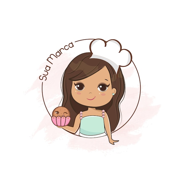 Vecteur une jolie fille chibi avec une illustration de cupcake vector