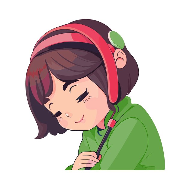 Jolie Fille Dans Un Casque Rouge Avec Un Microphone La Fille écoute De La Musique Emblème Fille Avec Un Casque