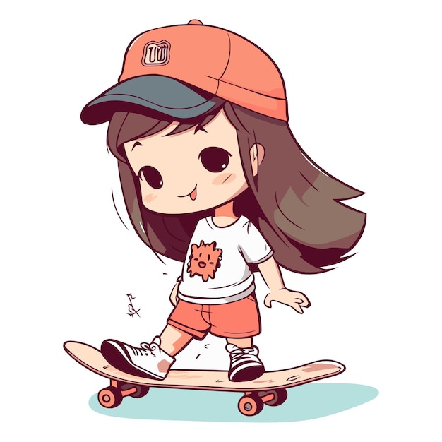 Vecteur une jolie fille de dessin animé sur skateboard