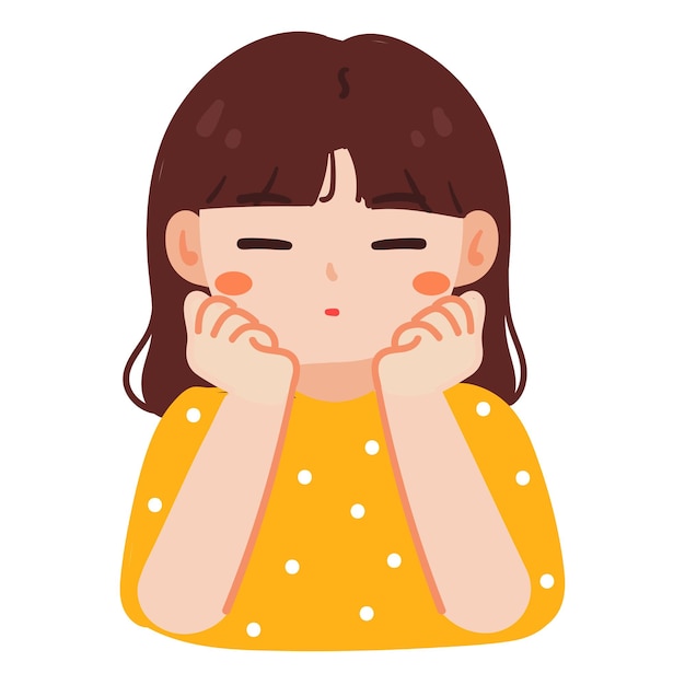 jolie fille de dessin animé avec un visage endormi
