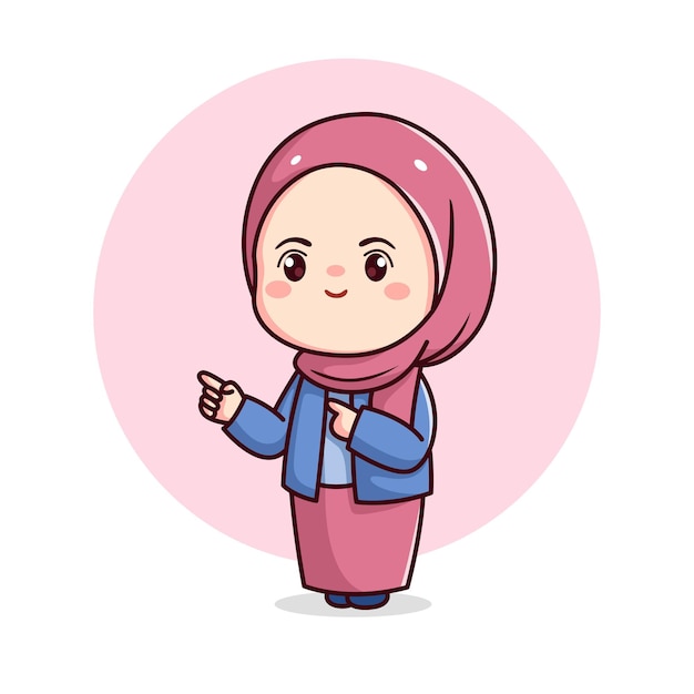 Jolie Fille Hijab Avec Un Doigt Pointé Kawaii Chibi