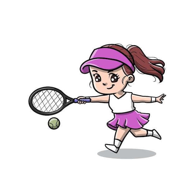 Jolie fille jouant au tennis dessin animé