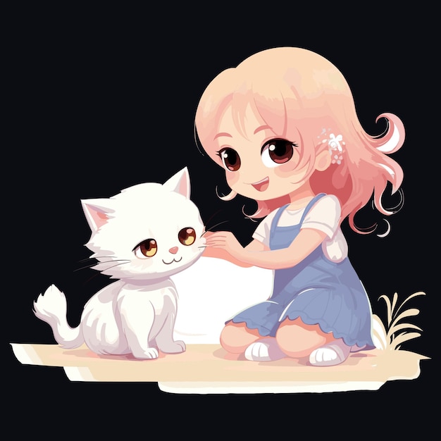 Une jolie fille jouant son joli vecteur de chat pour la conception de t-shirts