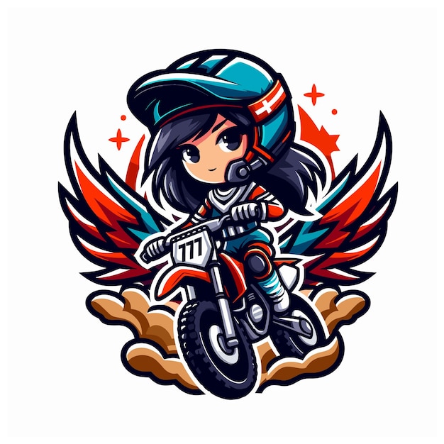 Vecteur une jolie fille de motocross vecteur de dessins animés sur fond blanc