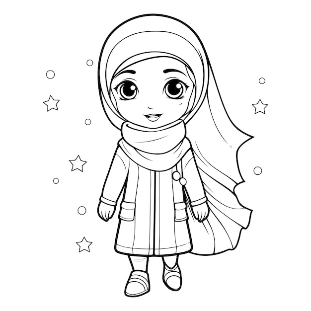 Une Jolie Fille Musulmane De Dessin Animé Pour Le Livre à Colorier