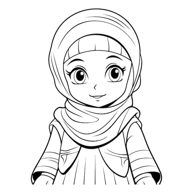 Une jolie fille musulmane en hijab pour le livre de coloriage