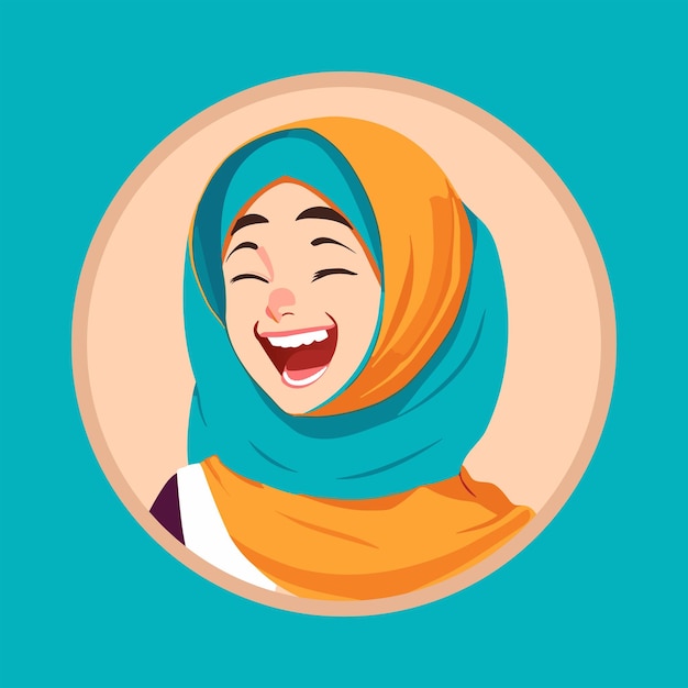 Vecteur jolie fille musulmane rire et joie sourire visage illustration plate