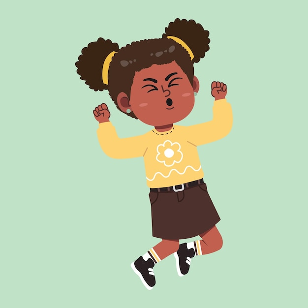 Une jolie fille noire africaine avec des cheveux afro dessin animé joyeuse et heureuse