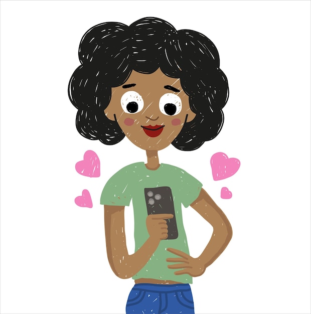 Jolie fille noire avec téléphone
