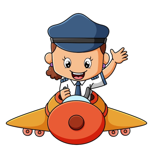 La Jolie Fille Pilote Vole Dans L'avion De L'illustration
