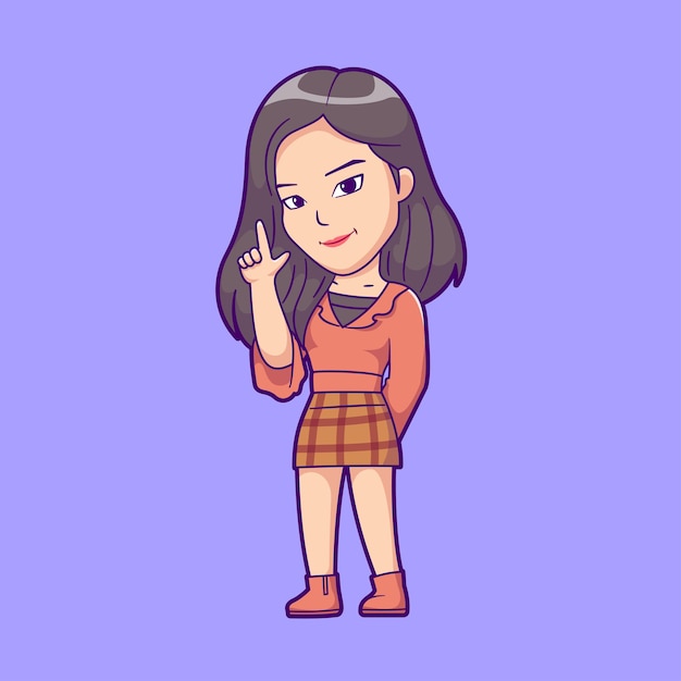 Jolie fille pointant la main dessin animé vecteur icône illustration personnes vacances icône concept isolé plat