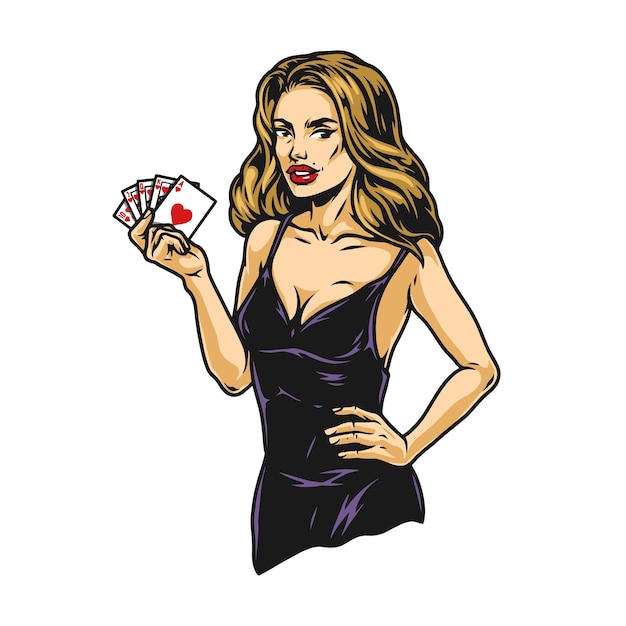 Jolie Fille De Poker Tenant Des Cartes à Jouer