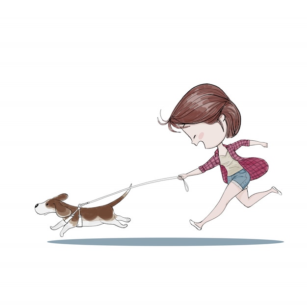 Jolie fille promener le chien.