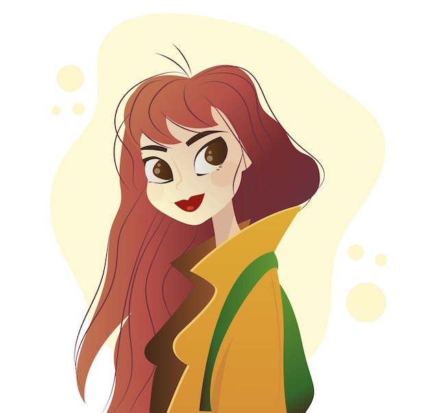 jolie fille rousse dans un manteau et avec un sac à dos