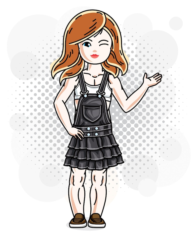Vecteur jolie fille rousse heureuse en jeans porter posant. caractère de vecteur.