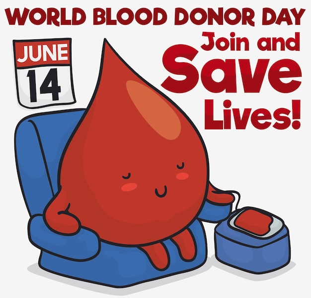 Vecteur une jolie goutte de sang sauve des vies pour la journée mondiale du don de sang