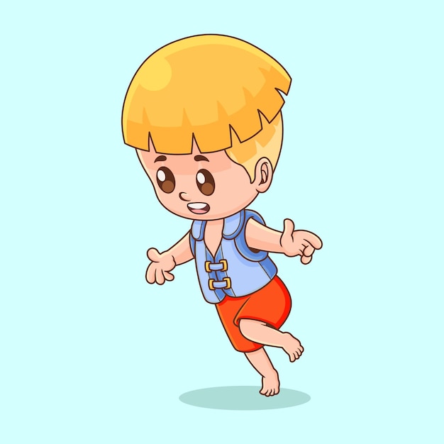 Jolie illustration d'un garçon avec un visage heureux accueillant l'été utiliser des flotteurs et des vêtements de natation