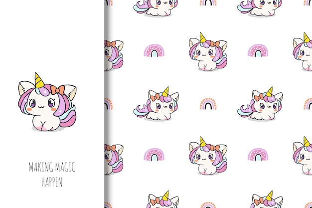 Une Jolie Illustration De Licorne Kawaii Et Un Motif Sans Couture