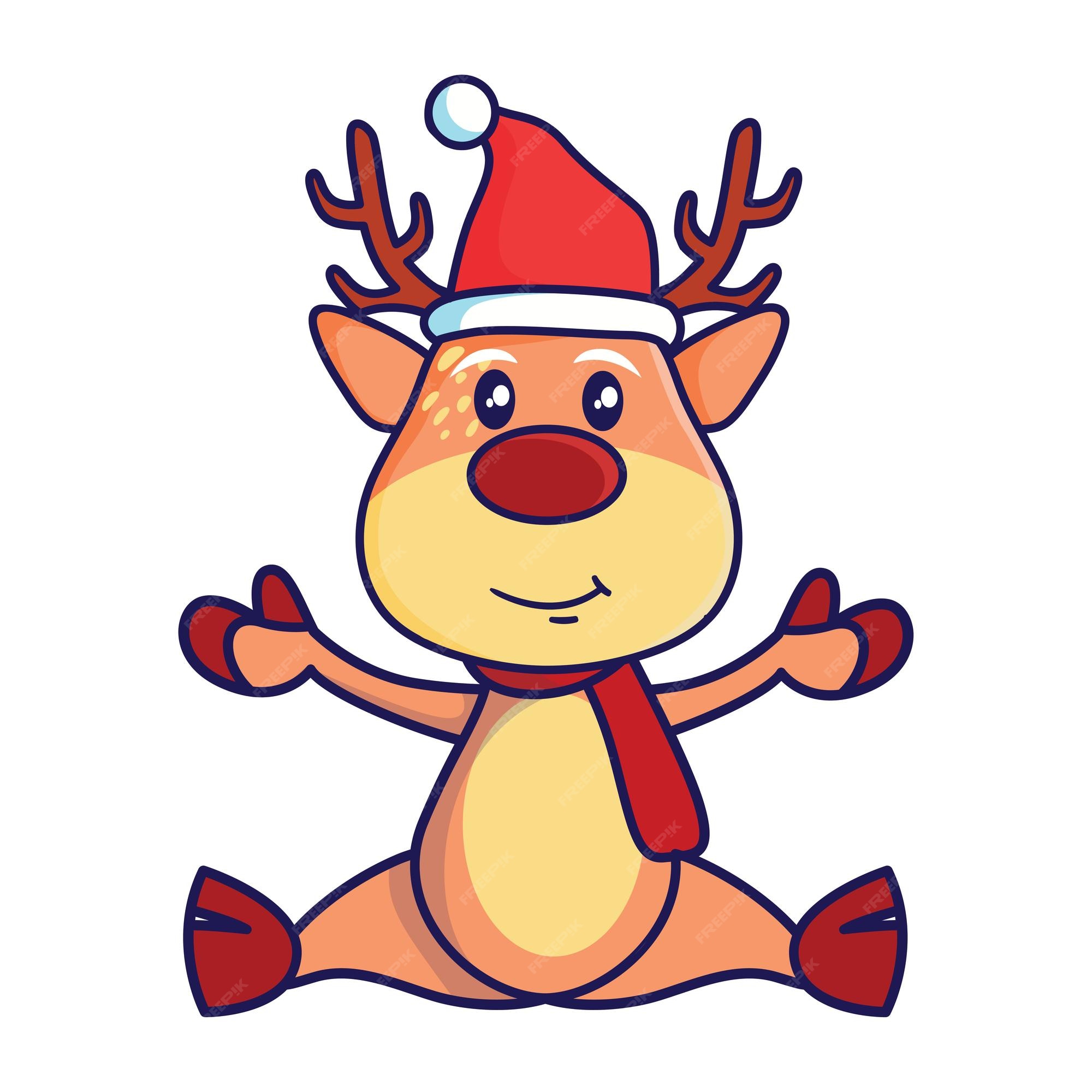 Jolie Illustration De Renne De Noël Avec Fond Blanc Isolé Vecteur Premium