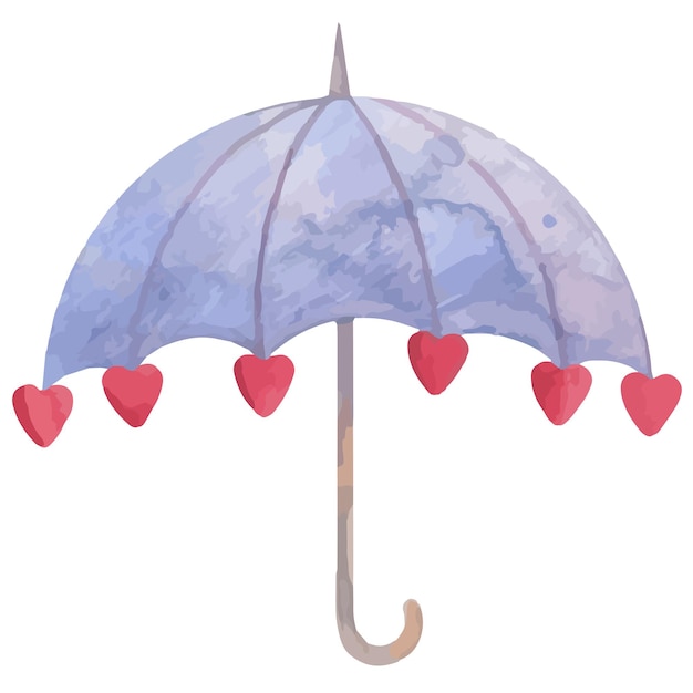 Jolie Illustration De La Saint-valentin Dans Un Style Aquarelle Avec Parapluie Et Coeurs