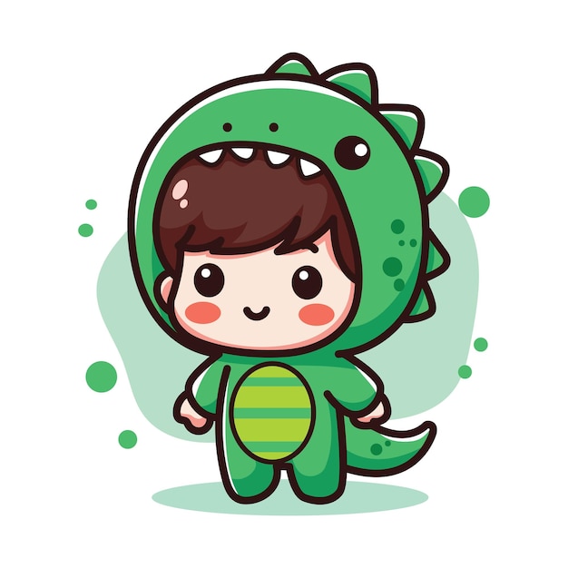 Une jolie illustration vectorielle d'un petit garçon portant un costume de dinosaure