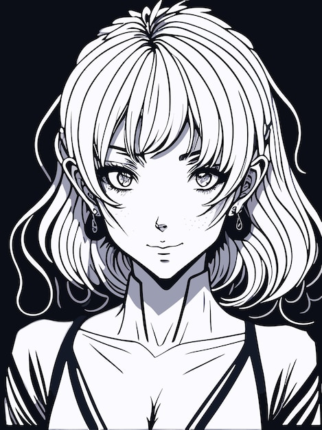 jolie jeune femme esquisse en noir et blanc à colorier anime artstyle illustration portrait